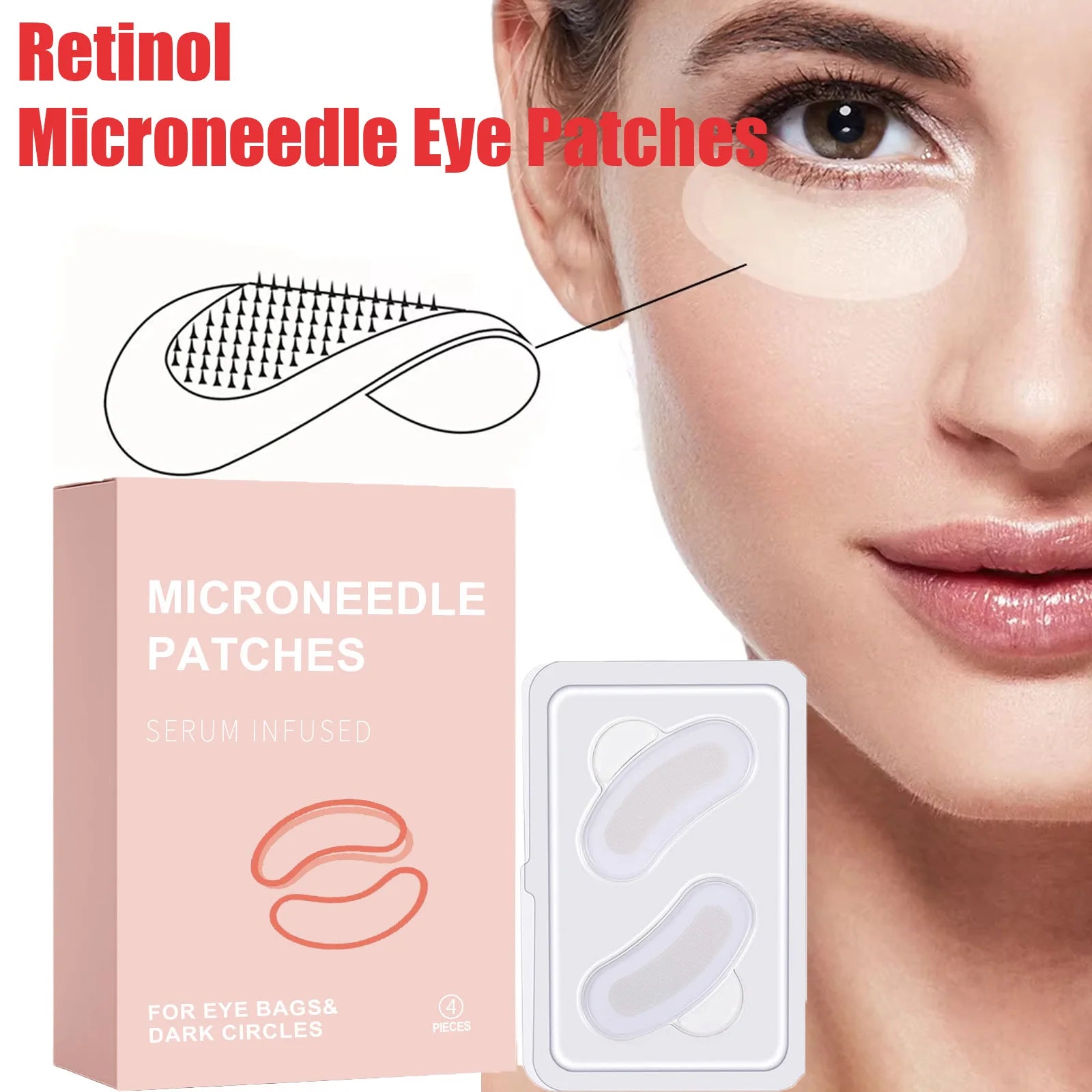 0.25Mm Retinol Microneedle Eye Patches Mask Reduce Dark Circle & Eye Bags Anti-Aging Firming Patches Forehead & Smile Line Patch